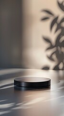 empty table with close up product display podium