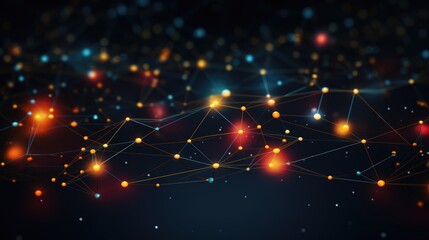 Fototapeta premium Abstract connected dots forming a complex network on a dark backdrop