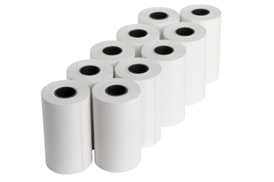 Paper tapes for cash registers. Blank tape for checks on a blank empty background.