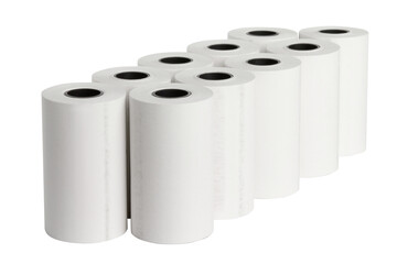 Paper tapes for cash registers. Blank tape for checks on a blank empty background.