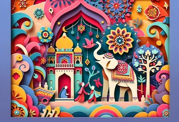 Ilustración Cuento Hindú en Papercut, ilustración para Cuentos Infantiles