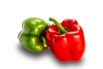 Fresh green and red bell pepper, paprika isolated on white background with clipping path, closeup view.