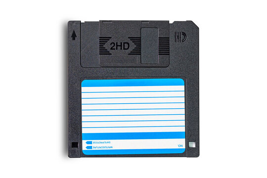 Top view single diskette for old computer isolated on white background with clipping path.