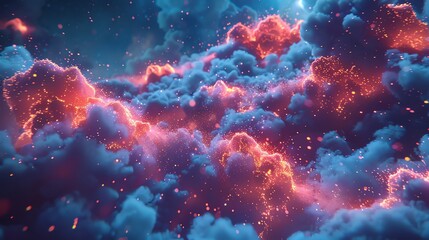 Fototapeta premium Abstract glowing clouds with sparkling particles.