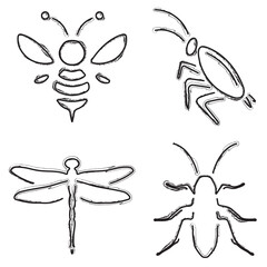 insects icon set, brush strokes on a white background. Vector illustration.