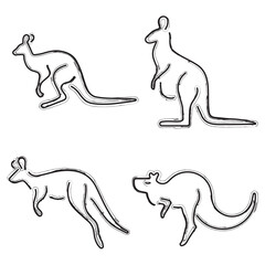 kangaroo icon set, brush strokes on white background. Vector illustration.