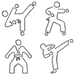 karate icon set, brush strokes on a white background. Vector illustration.