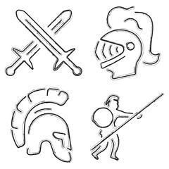 knight warrior icon set, brush strokes on a white background. Vector illustration.