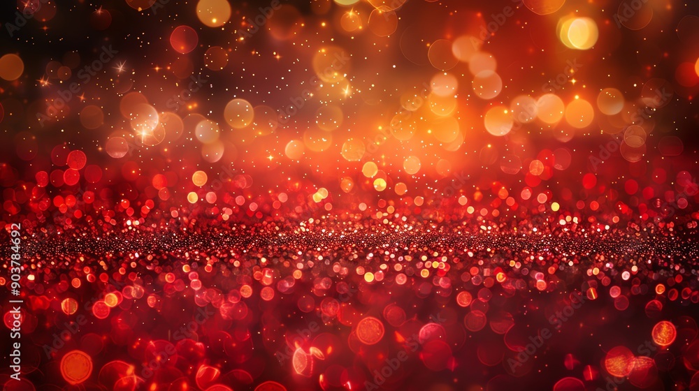 Poster abstract red and orange bokeh lights background.
