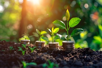 Growing Money Concept with Coins and Plants