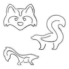 skunk icon set, brush strokes on white background. Vector illustration.