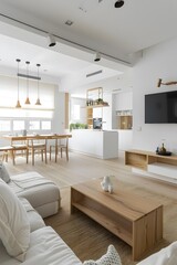 Minimalist White and Wooden Living Room Interior Design