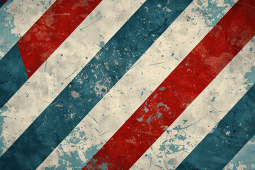 Fototapeta premium close up image of a worn concrete wall background with white, blue and red stripes diagonal pattern