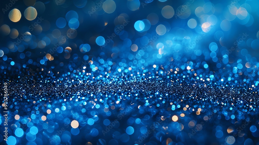 Poster abstract blue bokeh background with glitter.