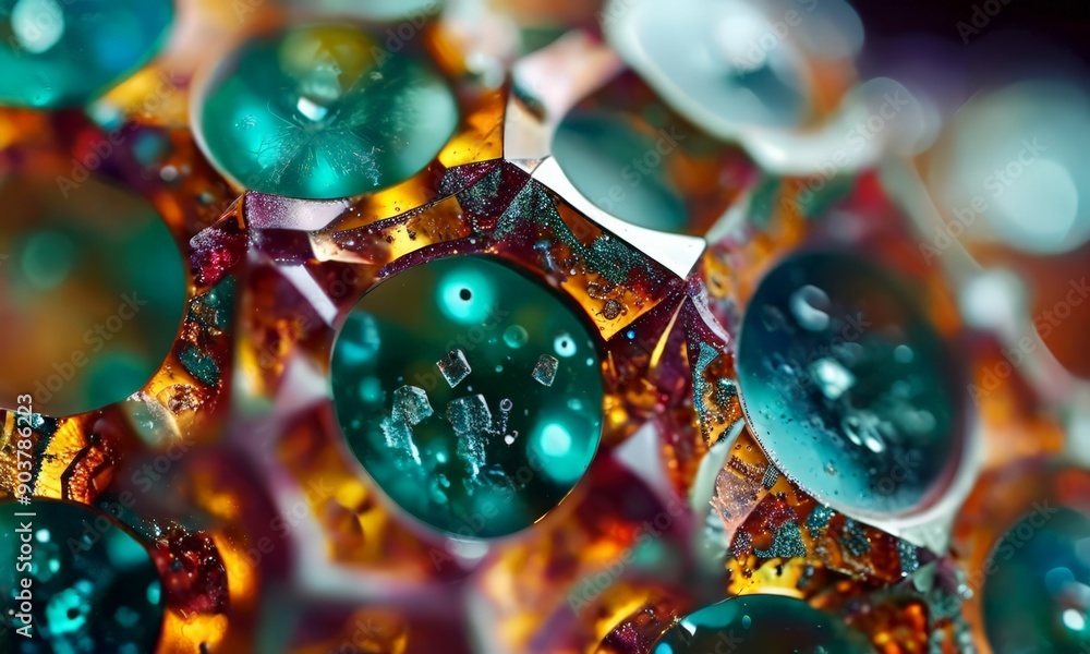Poster close-up view collection multicolored, spherical objects with water droplets, creating vibrant and a