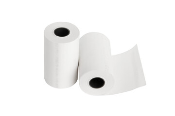 Paper tapes for cash registers. Blank tape for checks on a blank empty background.