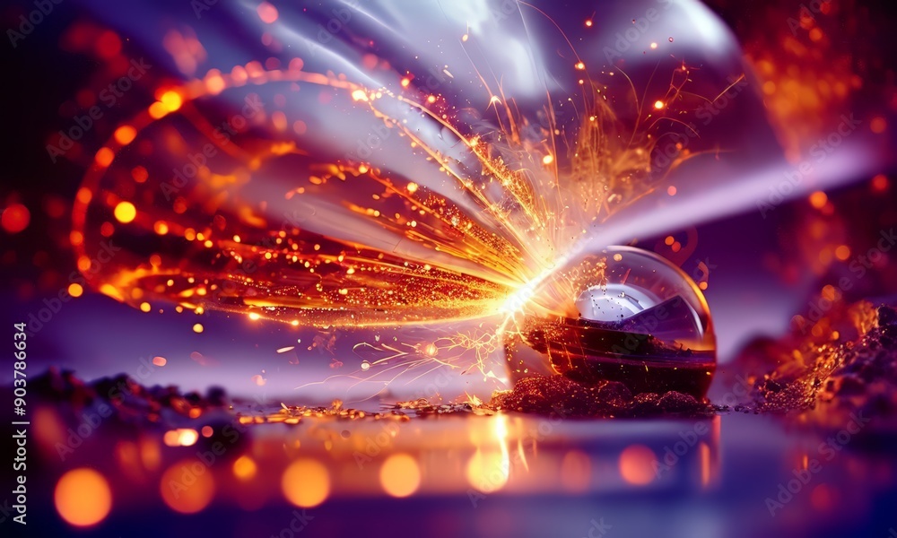 Aufkleber glass sphere emits radiant burst light, creating dynamic and captivating display against backdrop fi