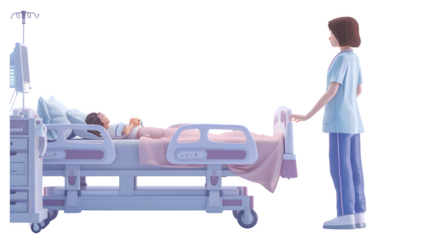 Illustration of a nurse with patient in the bed isolated on a transparent background, PNG