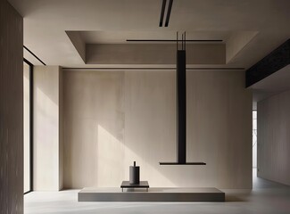 Modern Minimalist Interior Design with Concrete Platform and Black Metal Hood