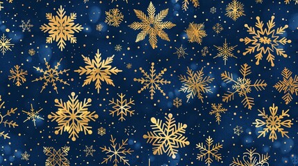 Gold Snowflakes on Dark Blue Background