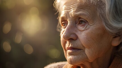 Elderly woman cared. Peaceful and spiritual moment reflecting deep contemplation.

