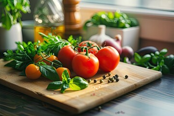 Fresh tomatoes on a wooden board. Perfect for cooking, food, and kitchen-related projects.
