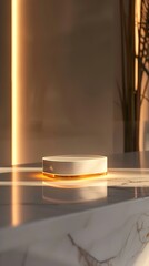 interior with light close up product display podium
