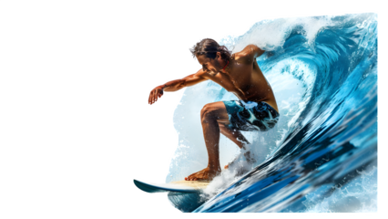 Surfer surfing on a wave of water isolated on a transparent background, PNG