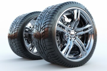 Obraz premium Car tires with aluminum rims showcased.
