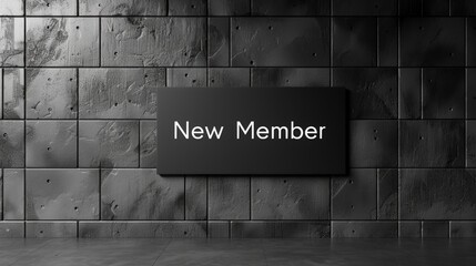 A sleek black sign reading New Member is showcased against a textured wall in a modern environment