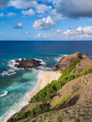 Merese Hill in Lombok is a hill famous for its beauty for a long time, and is even popular among visitors from abroad, beach and hill, view of the sea from the Hill, danger cliff edge, dog on the hill