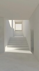 Fototapeta premium Minimalist Interior Design With White Stairs And Sunlight