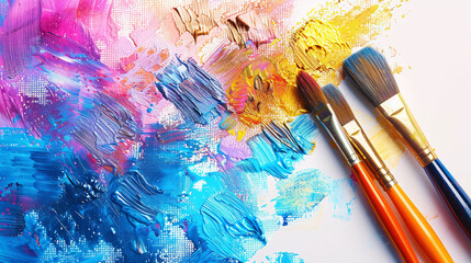 Colorful Paint Brushes and Strokes on Canvas