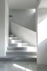 Obraz premium Modern White Concrete Staircase with Natural Light