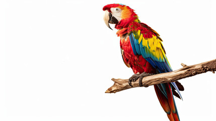 Fototapeta premium A vibrant parrot with bright feathers sits gracefully on a wooden branch