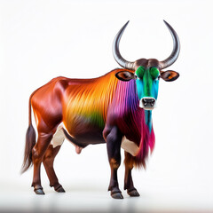 zébu, coloré, originale, jolie, , animal, taureau, dessin animé, ferme, bétail, vecteur, illustration, mammifère, blanc, lait, isolé, agriculture, nature, mollet, bétail, joli, bison, domestique, chèv