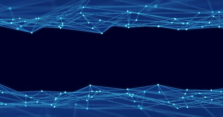 Abstract polygon wave made up of lines and dots moves. Technology and futuristic image. 