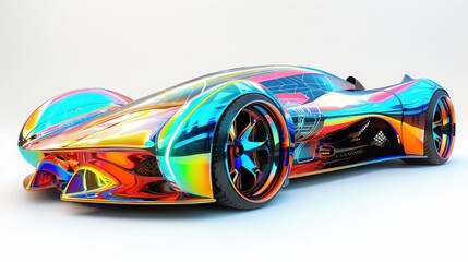Vibrant Futuristic Sports Car with Rainbow Finish