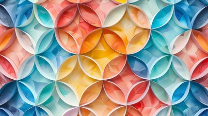 Geometric 3D patterns, intricate details, harmonious colors, Watercolor style