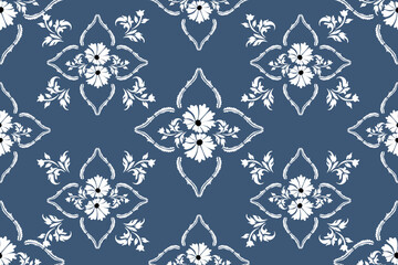 Damask seamless pattern vector,vintage florals White and blue,traditional,ethnic pattern, Turkish motifs, Great for fabric and textile, wrapping, clothing,carpet, Bandana, batik, and wallpaper