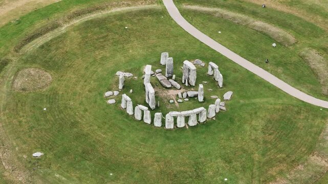 Famous megalithic stone circle Stonehenge in Wiltshire, England, aerial view