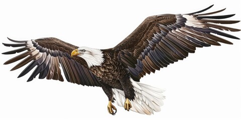 Naklejka premium A bald eagle soaring through the sky with its wings outstretched, ready to take on the wind
