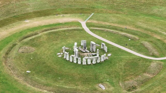 Stunning aerial view on Stonehenge megalithic structure on Salisbury Plain, England