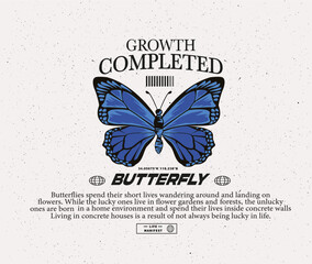 growth complated slogan illustration butterfly t shirt vector 
