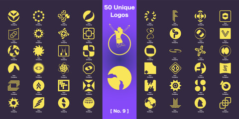 A collection of 50 unique abstract geometric logos featuring various designs. Perfect for branding and visual identity projects, these logos offer a range of styles to suit different creative needs.