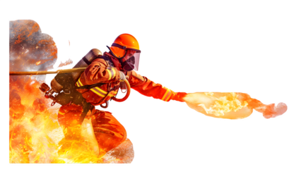 Firefighter isolated on a transparent background, PNG