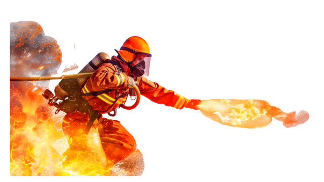 Firefighter isolated on a transparent background, PNG