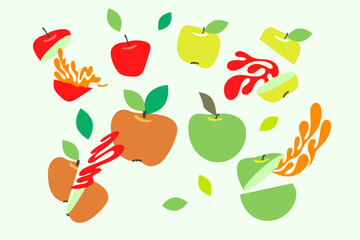 Fresh apples, cuted and splashes, vector image. Great for cooking, gardening, farming or agricultural design.