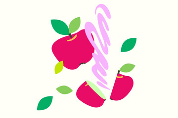 Fresh apples, cuted and splashes, vector image. Great for cooking, gardening, farming or agricultural design.