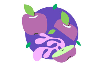 Fresh apples, cuted and splashes, vector image. Great for cooking, gardening, farming or agricultural design.